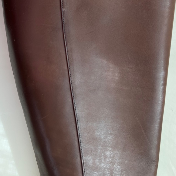 Nine West Sz 7 Varin Wide Calf Brown Leather Wood Wedge Knee High Boots - Picture 12 of 15